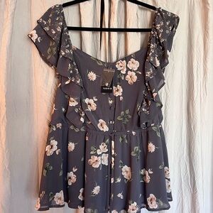 Torrid Floral Ruffle Blouse - Black and Pink